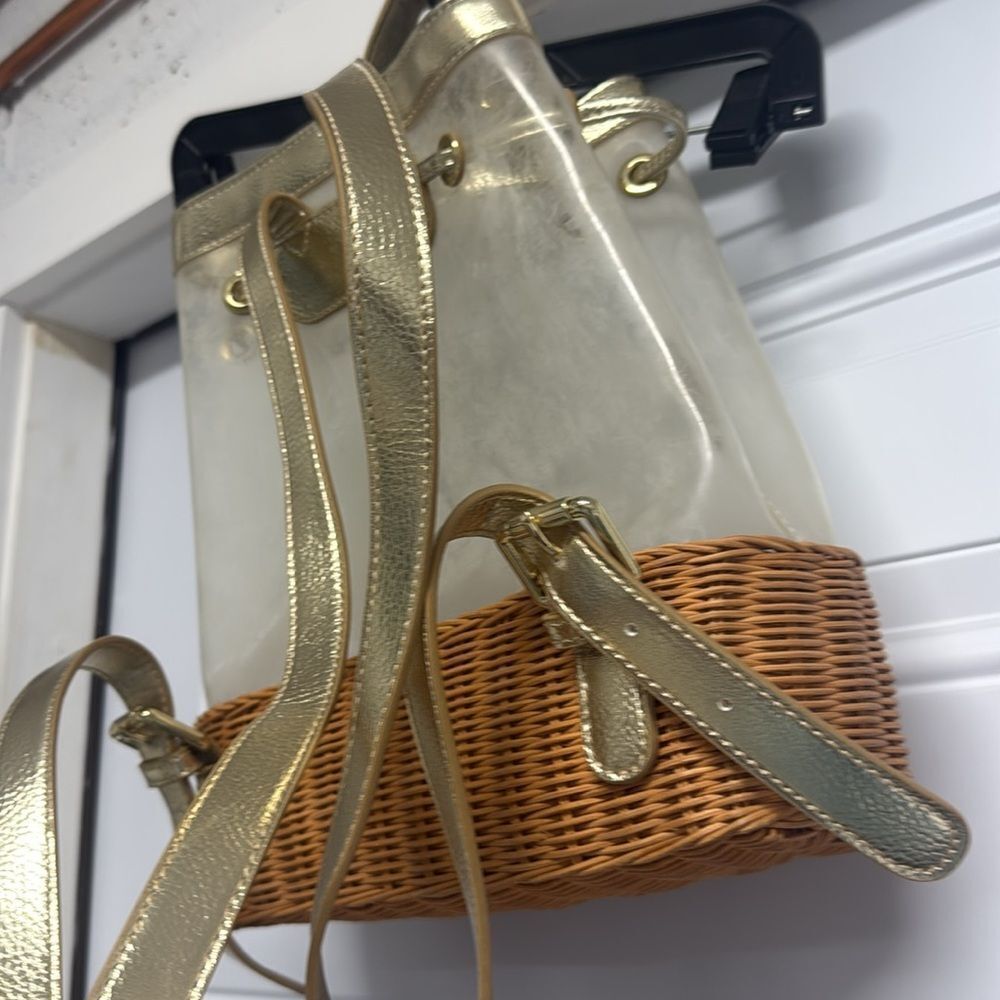Clear And Gold Backpack With Wicker Base Lilly Pu… - image 3
